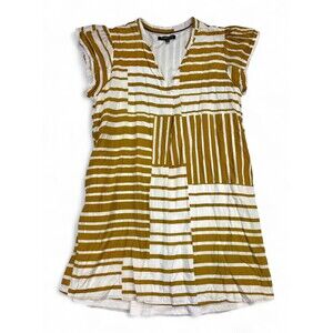 Laurel Grey Striped V-Neck Midi Dress - Size L